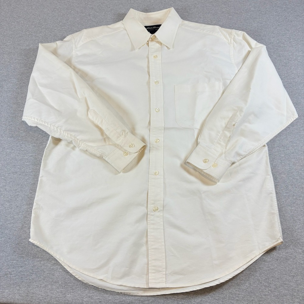 Vintage Eddie Bauer Button Down Shirt Mens M White Long Sleeve Oxford Cotton 90s